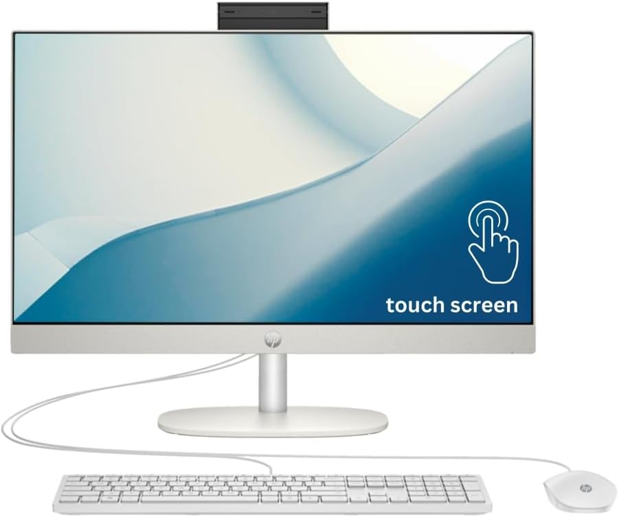  HP All-in-One Desktop 24-Cr0113d 24" FHD Touchscreen , 13th Generation Intel Core i7-1355U processor| 3.7GHz up to 5.0GHz, 16GB DDR4 RAM, 512GB M.2 SSD, Windows 11 Home (Shell Whi