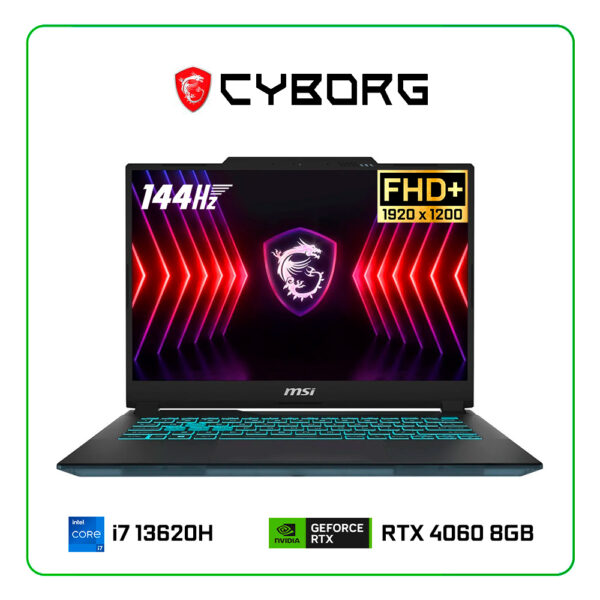 MSI Cyborg 14"-Inch 144Hz Gaming Laptop (FHD+) - Intel Core i7-13620H 13th Gen, 2.4GHz up to 4.9GHz, 16GB DDR5 RAM, 512GB M.2 SSD, NVIDIA GeForce RTX 4060, 8GB DDR6, Backlite Keybo