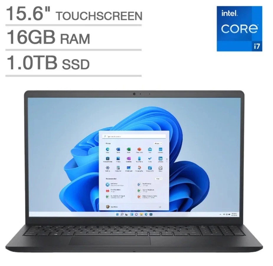 Dell 15 DC1520, 15.6"-Inch Touchscreen Display, Intel Core i7-1355U, 13th Gen, 16GB DDR4 RAM, 1TB M.2 SSD, Backlit Keyboard, Windows 11 Home